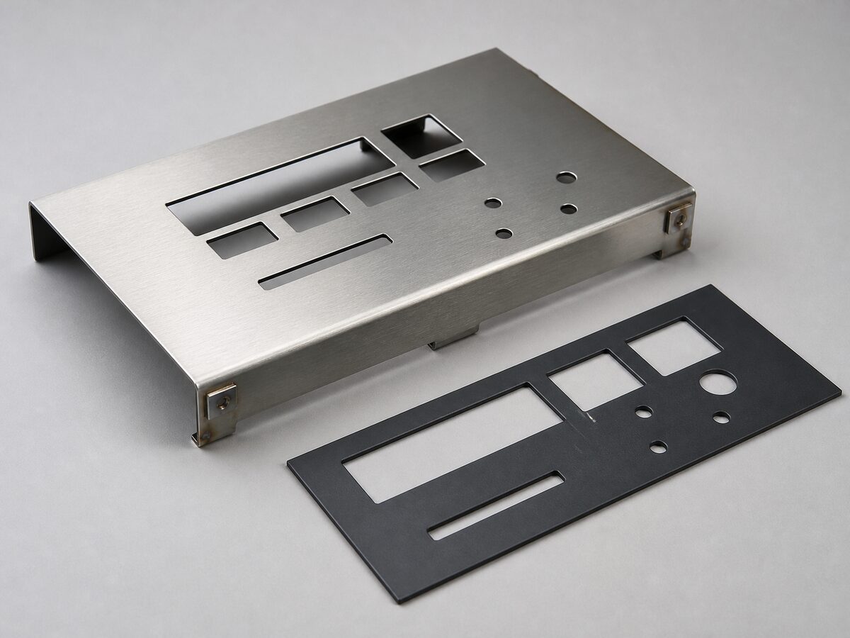 Brushed stainless control panel with cut-outs